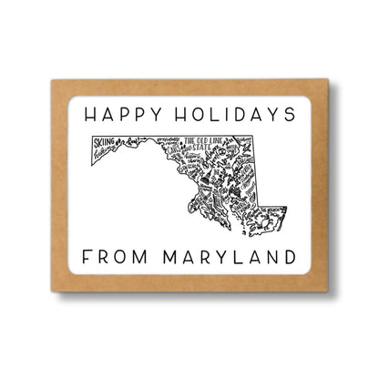Maryland State Map Happy Holidays Greeting Card Box Set