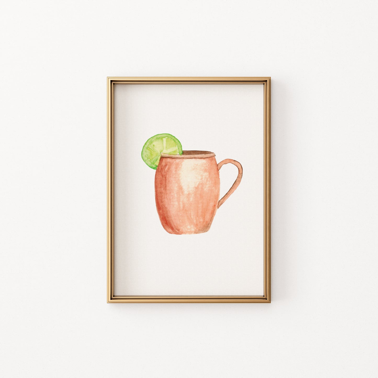 Moscow Mule Cocktail Print Watercolor, 5x7 Bar Cart Art