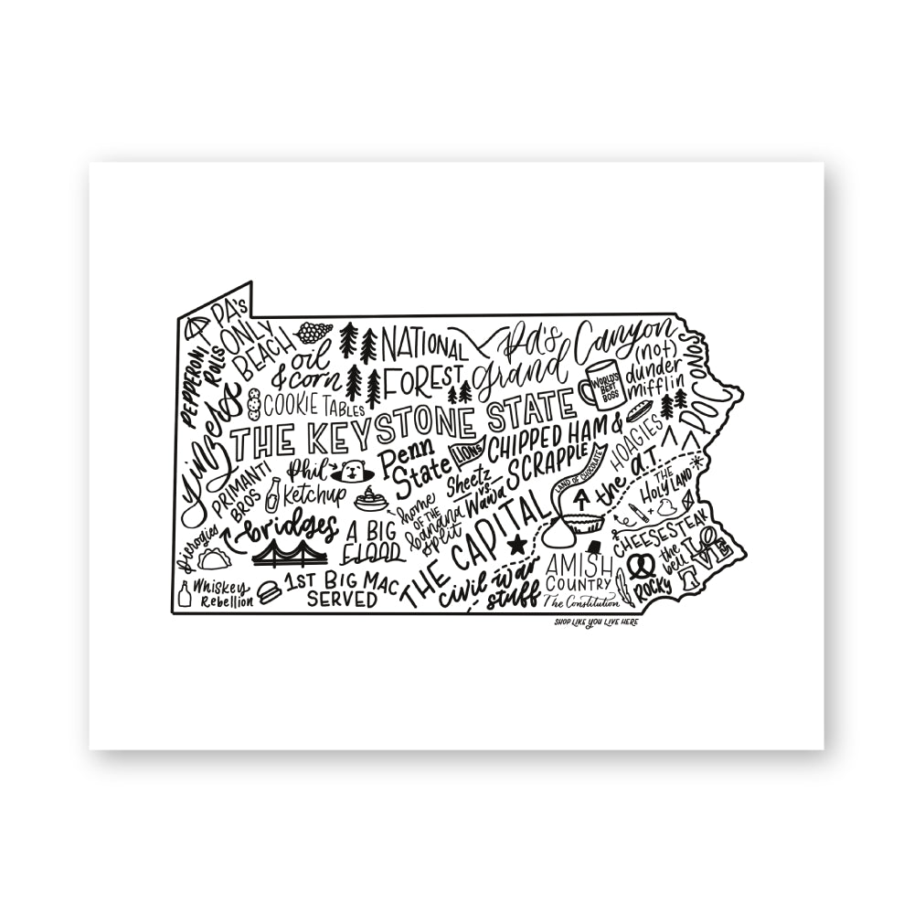 Pennsylvania Map Print 8x10 | PA State Map Art Print
