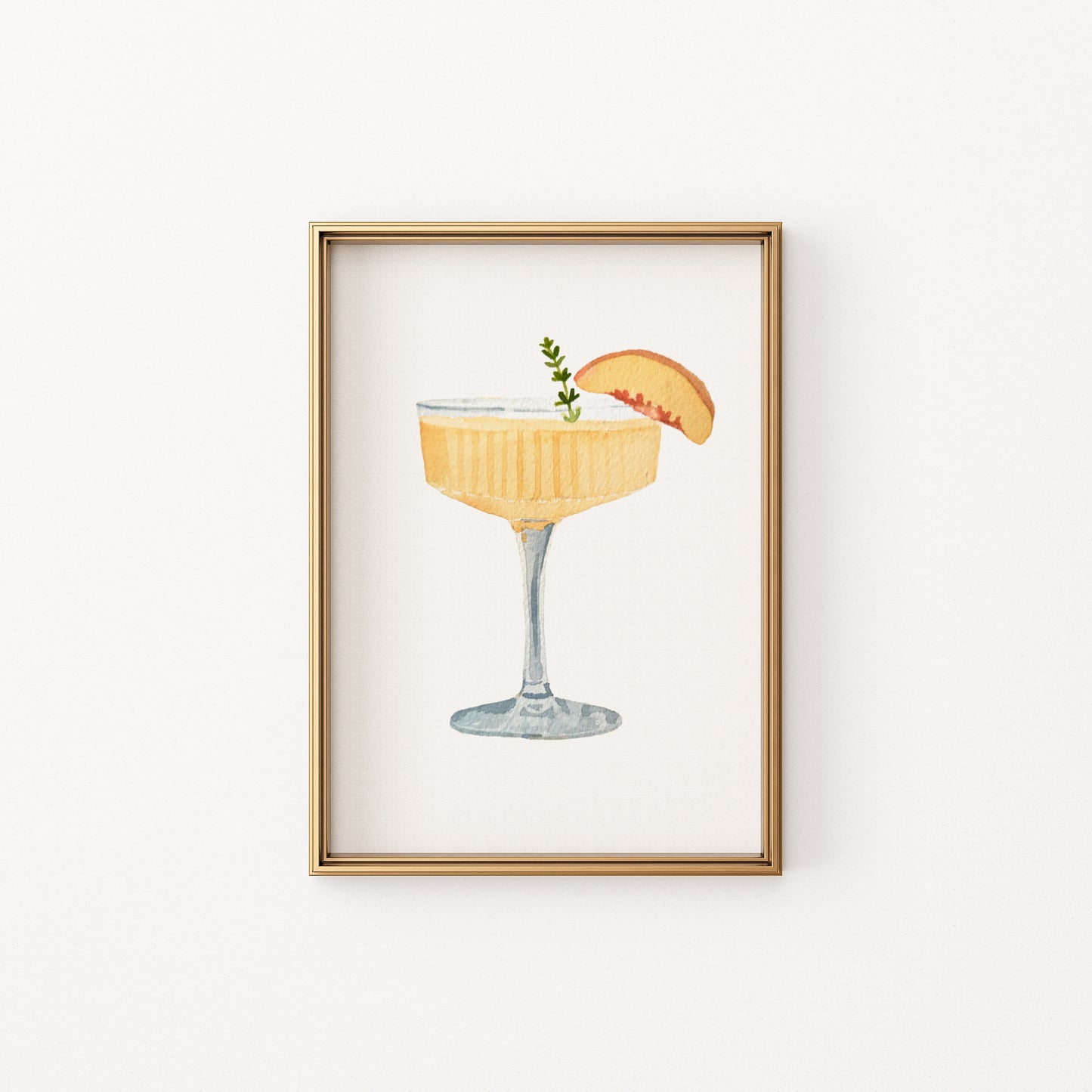 Peach Bellini Print, 5x7 Summer Cocktail Print Watercolor