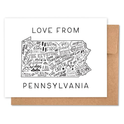 Pennsylvania Map Greeting Card | Pennsylvania Gifts