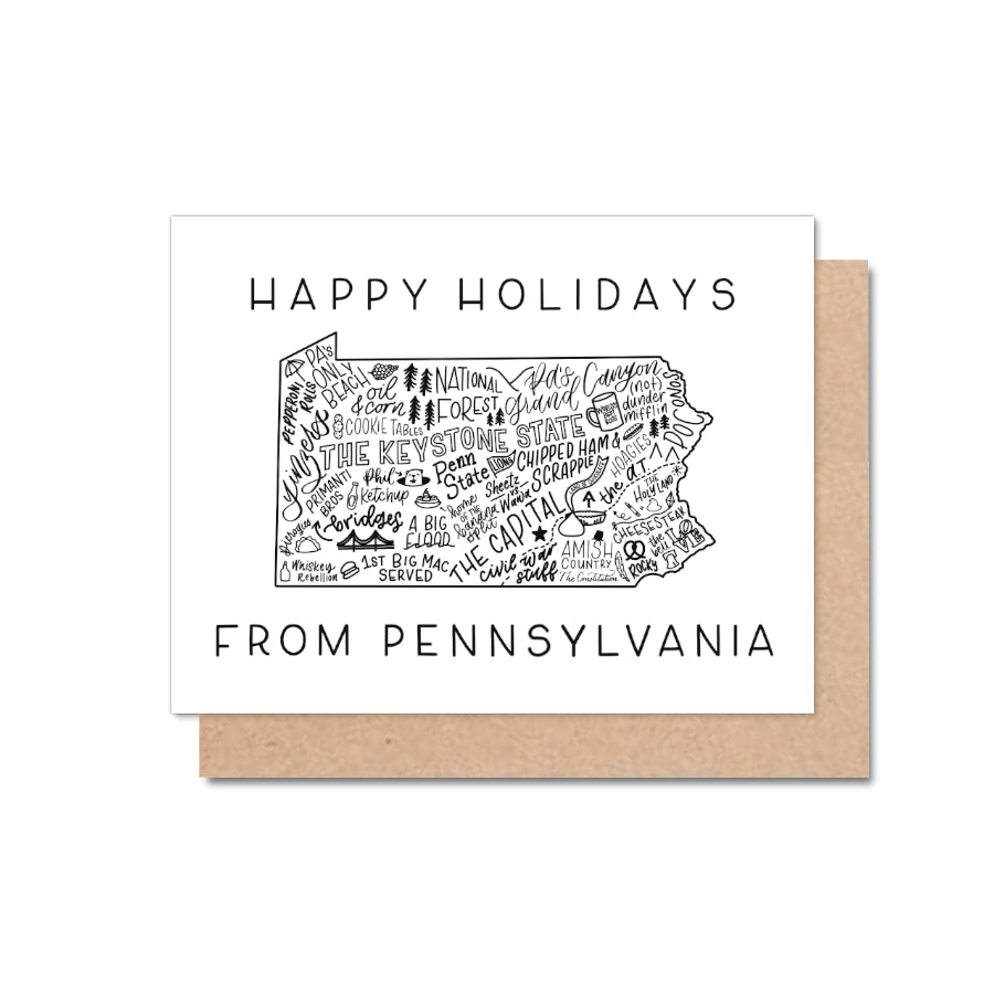 Pennsylvania State Map Happy Holidays Greeting Card Box Set