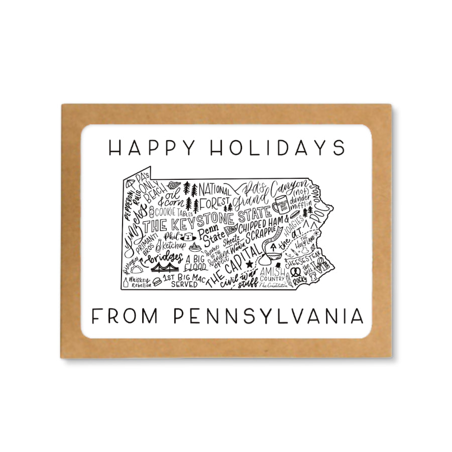 Pennsylvania State Map Happy Holidays Greeting Card Box Set