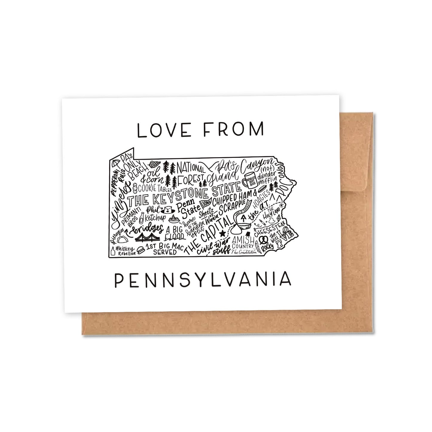Pennsylvania Map Greeting Card | Pennsylvania Gifts