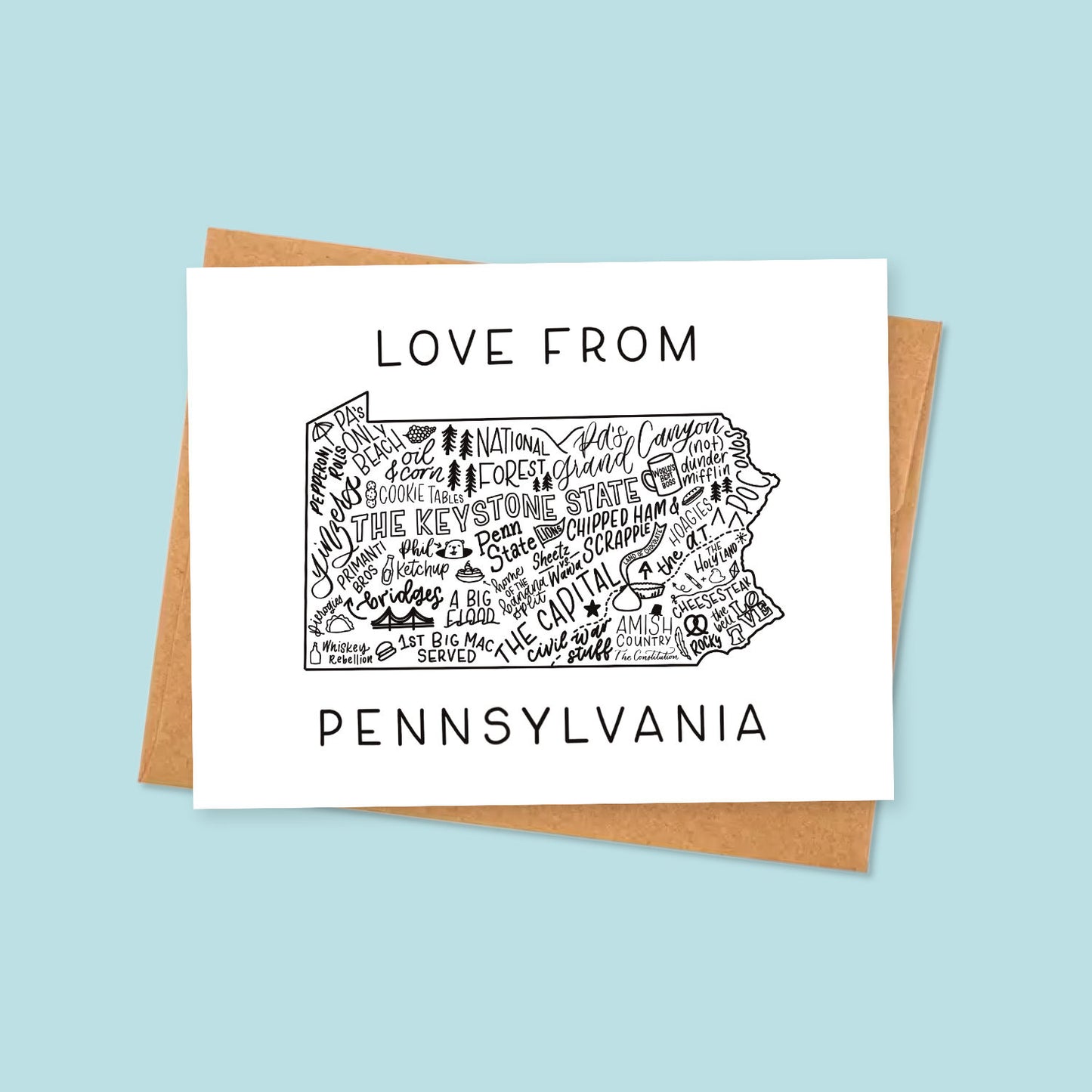 Pennsylvania Map Greeting Card | Pennsylvania Gifts