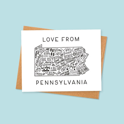 Pennsylvania Map Greeting Card | Pennsylvania Gifts