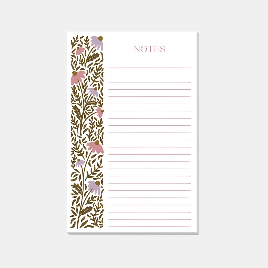 Pink Floral Notepad with Lines, 70s Inspired Lined Notepad