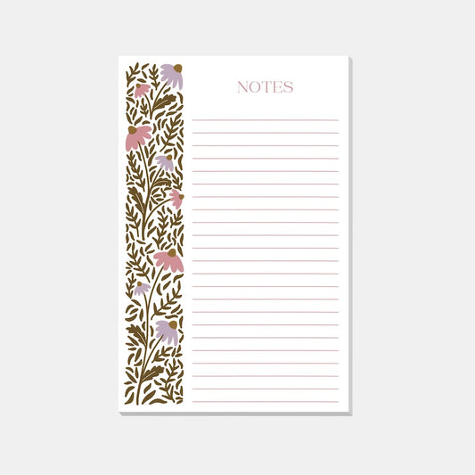 Pink Floral Notepad with Lines, 70s Inspired Lined Notepad