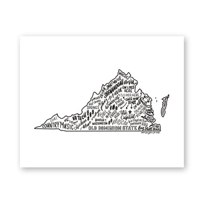 Virginia State Map Art Print 8x10 | Virginia Based Artist