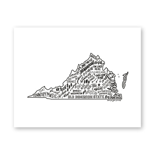 Virginia State Map Art Print 11x14 | Virginia Based Artist