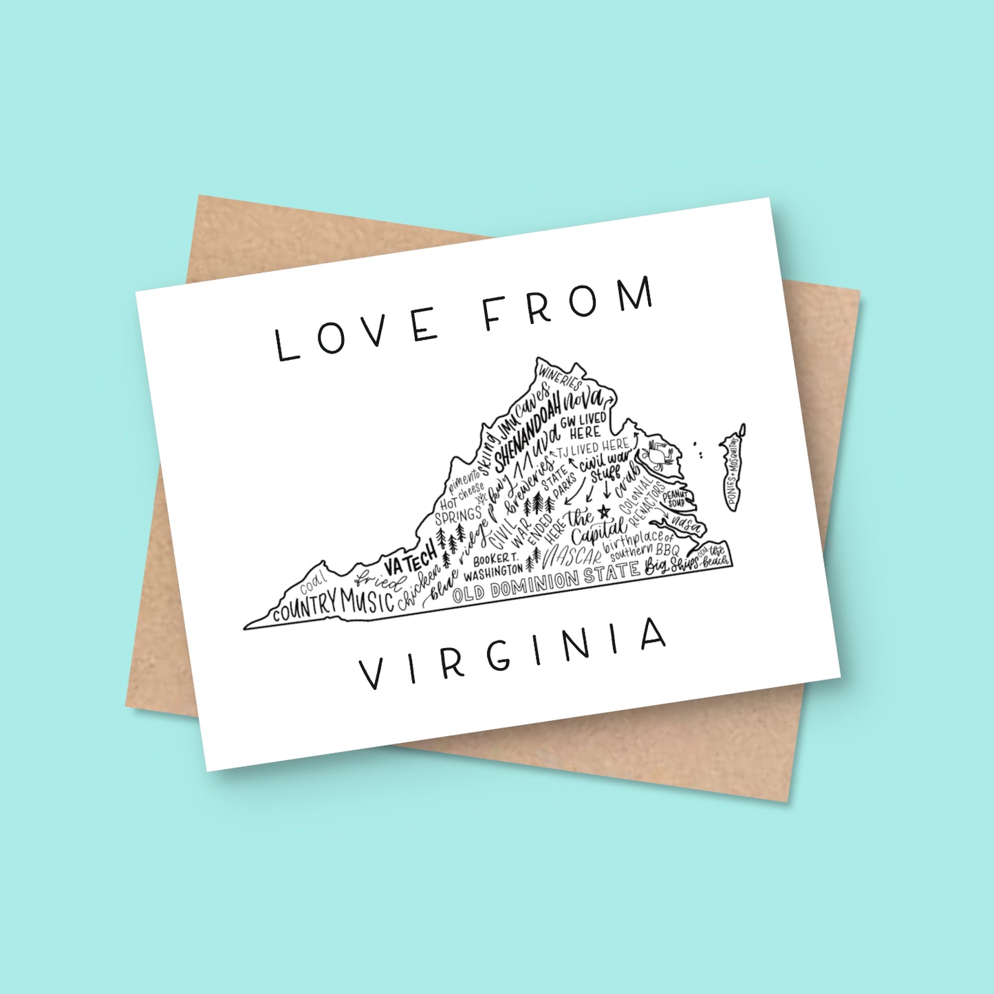 Virginia State Map Greeting Card | Virginia Made