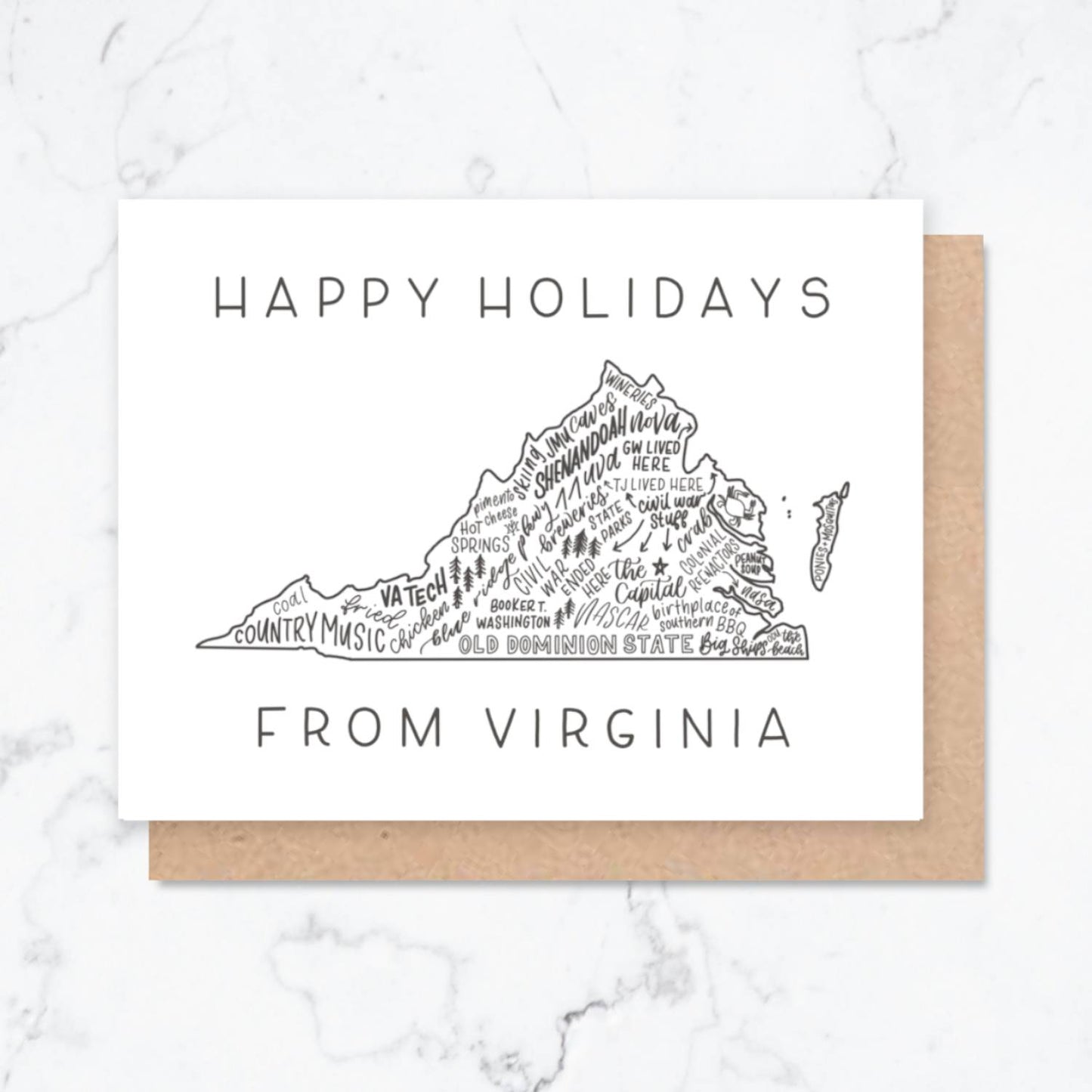 Virginia State Map Happy Holidays Card Set of 8
