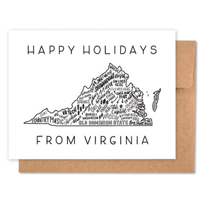 Virginia State Map Greeting Card | Happy Holidays Card