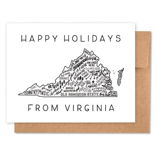 Virginia State Map Greeting Card | Happy Holidays Card