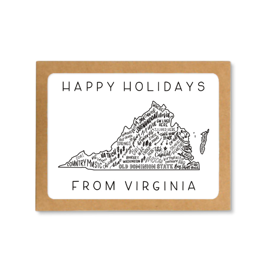 Virginia State Map Happy Holidays Card Box Set