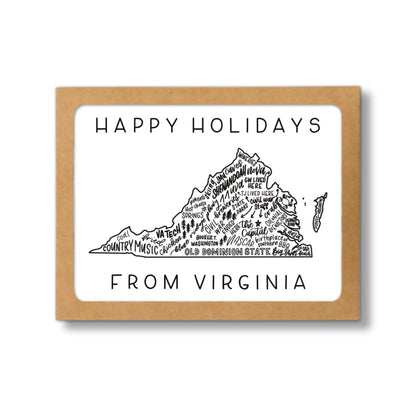 Virginia State Map Happy Holidays Card Set of 8