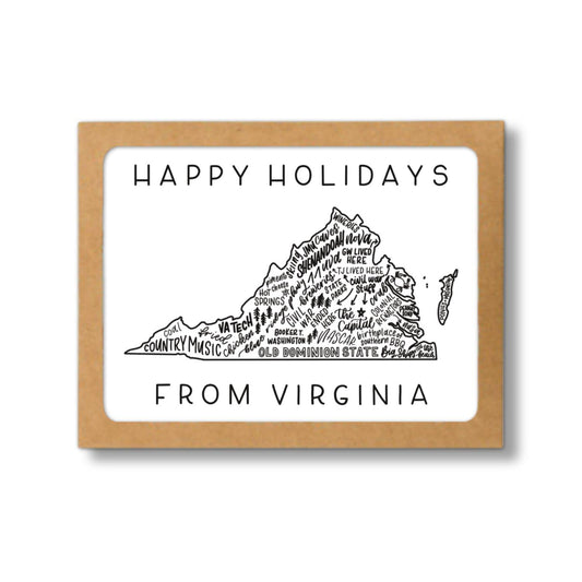 Virginia State Map Happy Holidays Card Set of 8