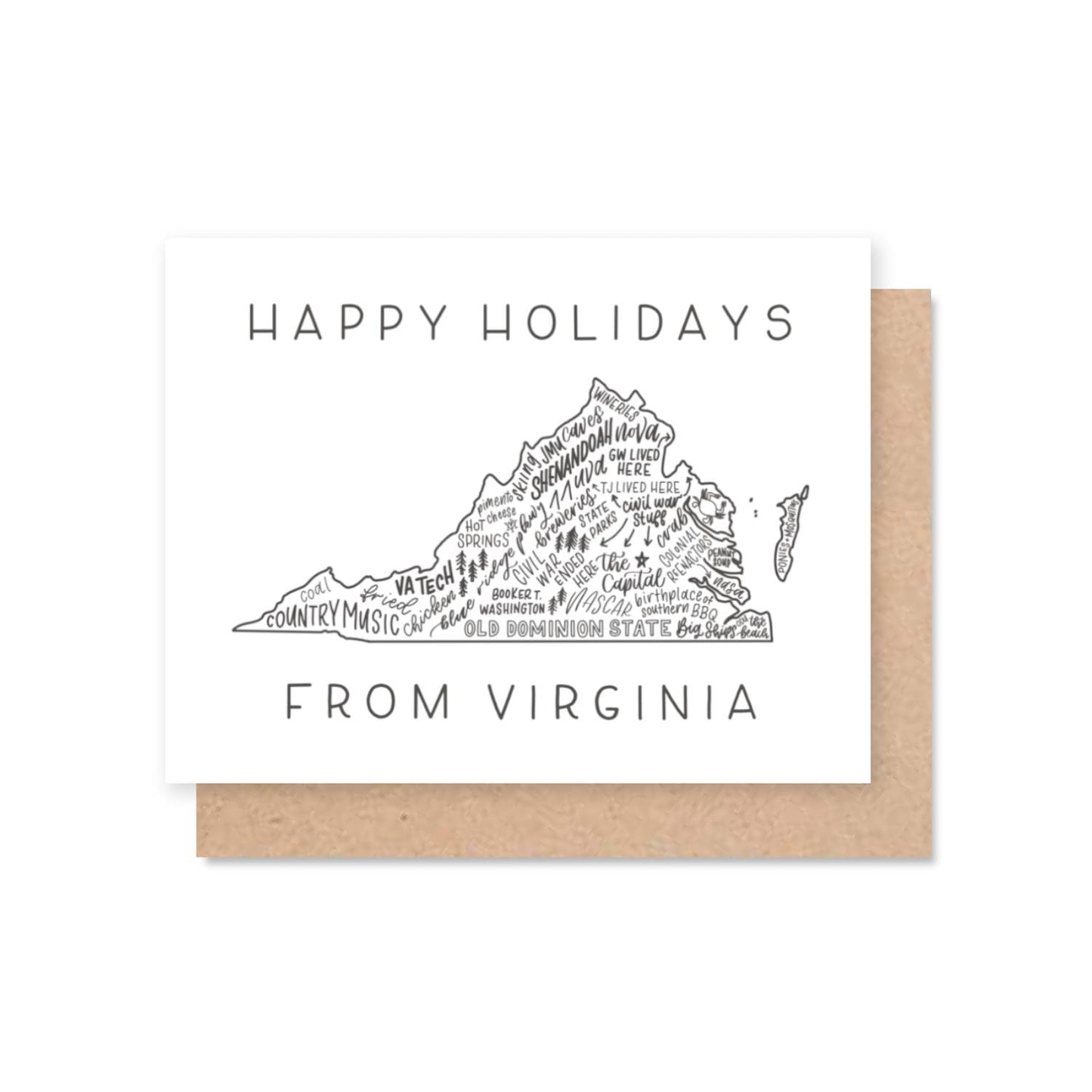 Virginia State Map Happy Holidays Card Set of 8