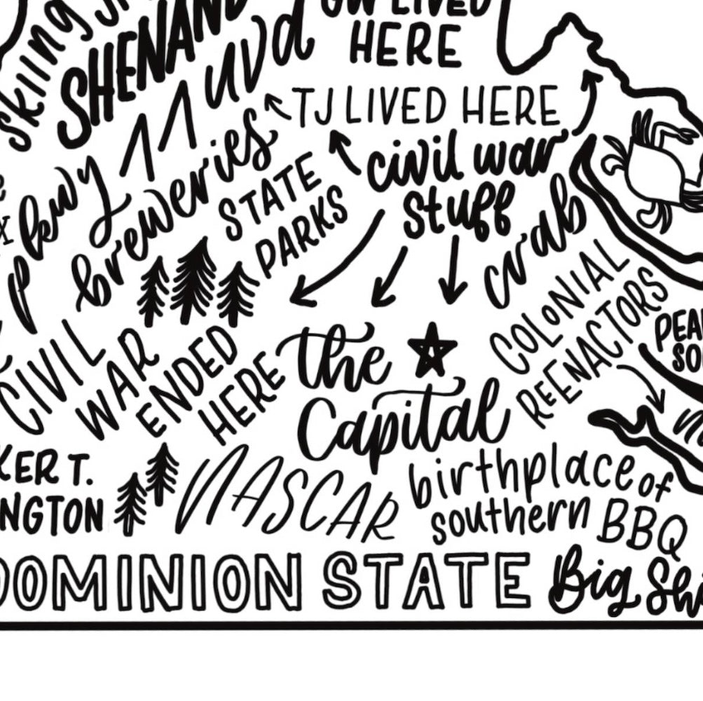 Virginia State Map Art Print 11x14 | Virginia Based Artist