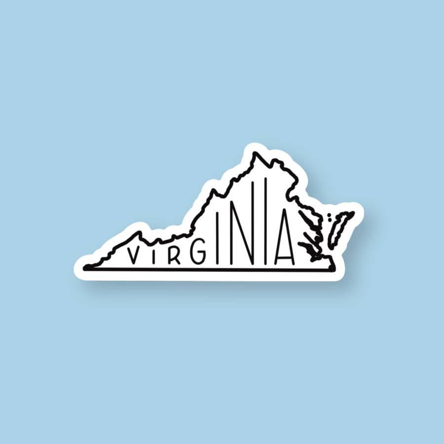 Small Virginia Sticker Black & White, Virginia State Sticker