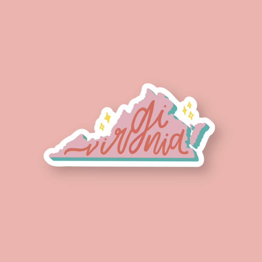 Small Virginia Sticker Pink | Virginia State Stickers