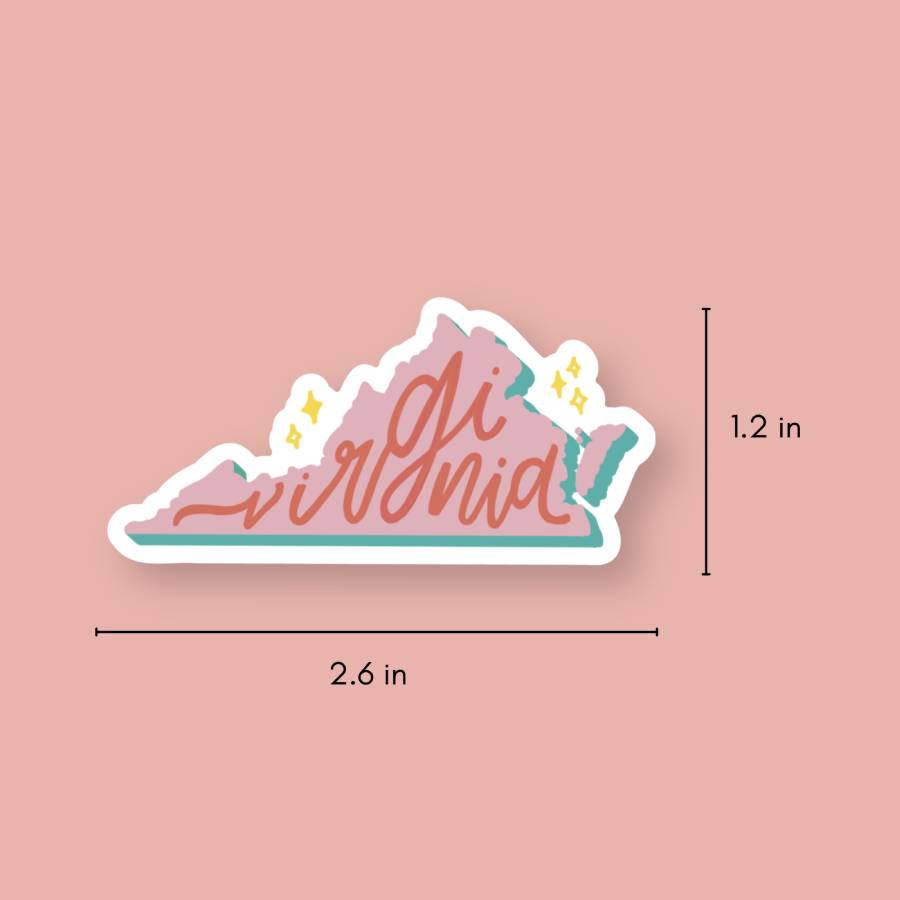 Small Virginia Sticker Pink | Virginia State Stickers