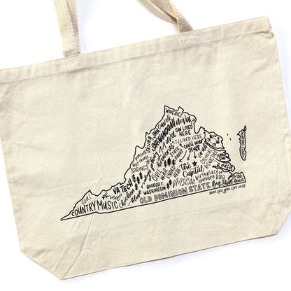 Virginia State Map Tote Bags | Large Canvas Tote Bags