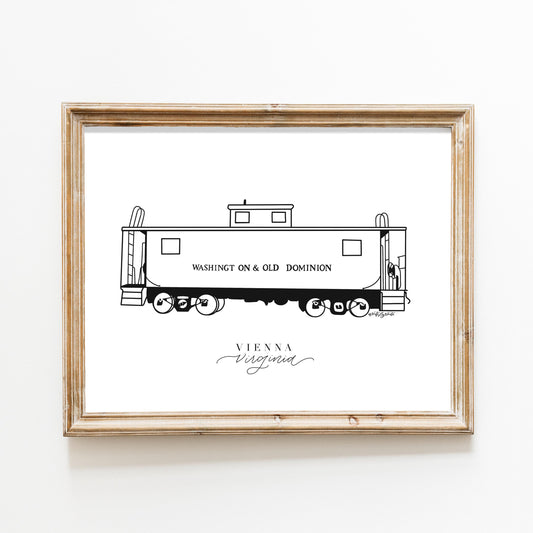 Vienna Virginia Art Print, Vienna VA Caboose Print, Northern Virginia Art, Fairfax County VA, W&OD Trail Art Print, Virginia Print