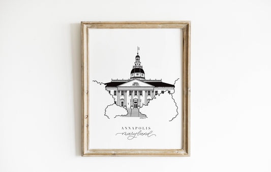 Annapolis Maryland State House Print, Annapolis Print, Annapolis Maryland Art Print, Maryland Print, Maryland Gifts, Annapolis Artwork